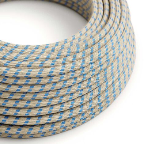 Cordon en tissu Steward Rayures bleues et beiges - The Original Creative Cables, pour lampes DIY - RD55 - 1 mètre