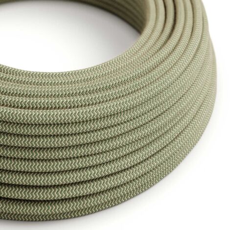Câble textile Thyme Vert et Beige ZigZag - The Original Creative-Cables - RD72 rond 2x0.75mm / 3x0.75mm - 1 mètre
