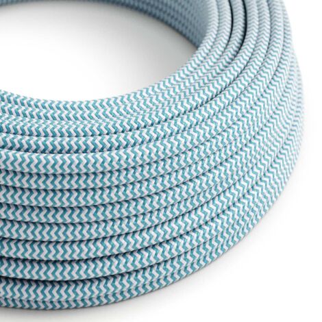 Fil électrique coloré brillant Cyan Bleu et Blanc Optique ZigZag - The Original Creative Cables, great for your lamps - RZ11 - 1 mètre (1/4)