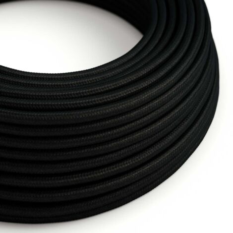 Fil Électrique Rond Gaine De Tissu De Couleur Effet Soie Tissu Uni Noir RM04  2x0.75 - 1 Mètre