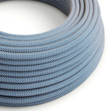Tissé bleu Steward et beige ZigZag - L'original des câbles créatifs, pour décors lumineux - RD75 - 1 mètre (1/4)