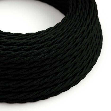 Fil Électrique Torsadé Gaine De Tissu De Couleur Effet Soie Tissu Uni Noir TM04 3x0.75 - 50 Mètres