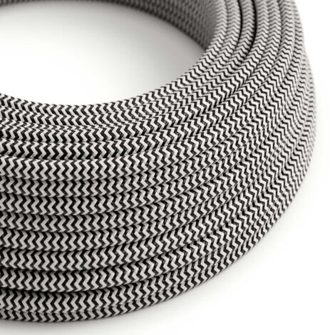 Câble textile noir carbone et blanc optique ZigZag Glossy - The Original Creative-Cables - RZ04 rond 2x0.75mm / 3x0.75mm - 1 mètre (1/4)