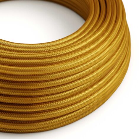 Fil Électrique Rond Gaine De Tissu De Couleur Effet Soie Tissu Uni Or RM05 3x0.75 - 10 Mètres