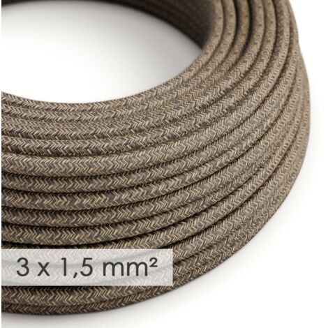 Câble électrique grande section 3x1,50 rond - lin naturel Brun RN04 - 1 mètre (1/2)