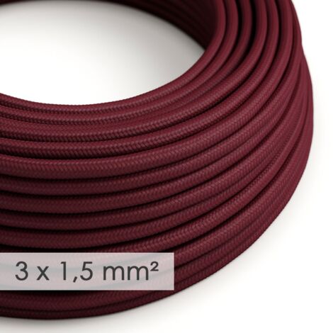 Câble électrique section large 3x1,50 rond - tissu effet soie Bordeaux RM19 - 1 mètre (1/2)