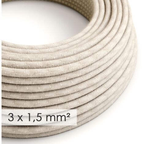 Câble électrique section large 3x1,50 rond - lin naturel Neutre RN01 - 1 mètre (1/2)