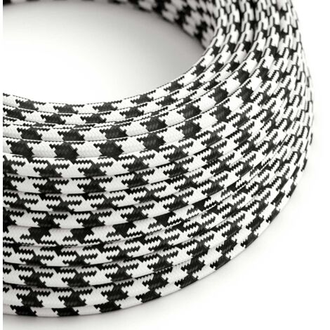 Câble optique blanc et noir en tissu poli pied-de-poule - The Original Creative Cables - RP04 - 1 mètre (1/4)