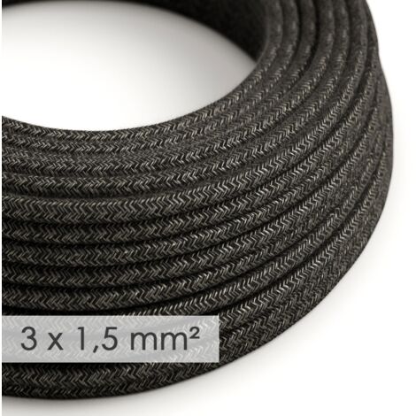 Câble électrique grande section 3x1,50 rond - lin naturel Anthracite RN03 - 1 mètre (1/2)