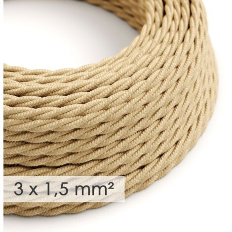 Câble électrique tressé 3x1,50 mm² – Jute TN06 – 1 mètre – Double isolation PVC souple – Pour installations électriques – Creative Cables