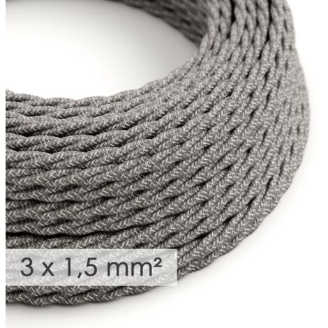 Câble électrique grande section 3x1.50 tressé - lin naturel Gris TN02 - 1 mètre (1/2)