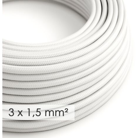 Câble électrique section large 3x1,50 rond - tissu effet soie Blanc RM01 - 50 mètres