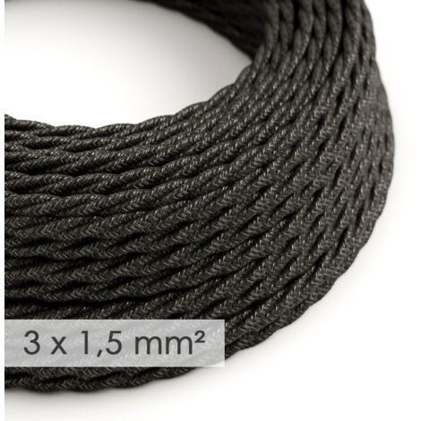 Câble électrique grande section 3x1.50 tressé - lin naturel Anthracite TN03 - 1 mètre