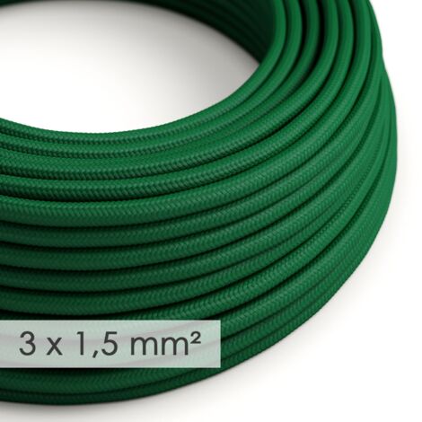 Câble électrique section large 3x1.50 rond - tissu effet soie vert foncé RM21 - 1 mètre (1/2)
