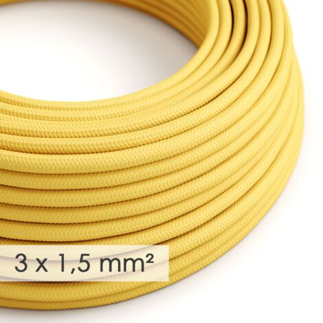 Câble électrique section large 3x1.50 rond - tissu effet soie Jaune RM10 - 1 mètre (1/2)