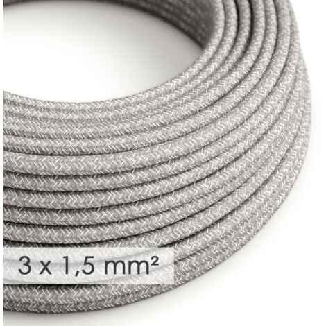 Câble électrique grande section 3x1,50 rond - lin naturel Gris RN02 - 1 mètre (1/2)