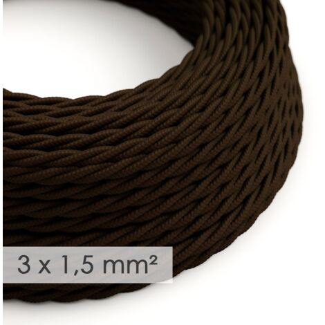 Câble électrique tressé de section 3x1,50 - tissu effet soie Marron TM13 - 1 mètre (1/2)