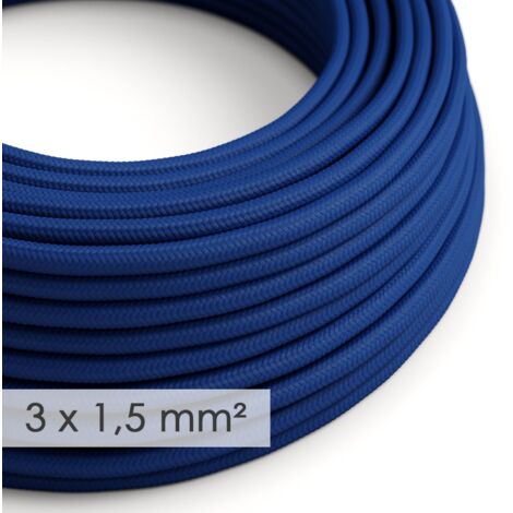 Câble électrique section large 3x1.50 rond - tissu effet soie Bleu RM12 - 1 mètre (1/2)