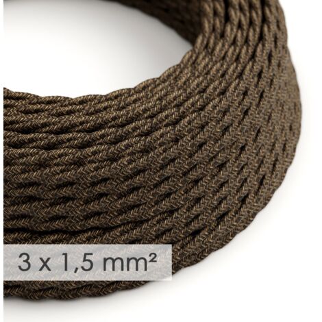 Câble électrique grande section 3x1.50 tressé - lin naturel Brun TN04 - 1 mètre (1/2)