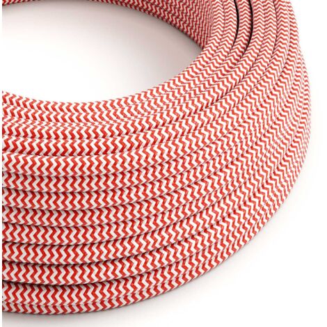 Tissu rouge feu et blanc optique ZigZag - The Original Creative Cables, pour lampes et lustres - RZ09 - 1 mètre