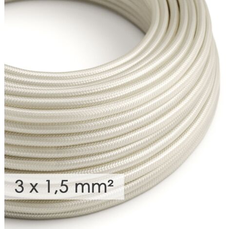 Câble électrique section large 3x1,50 rond - tissu effet soie Ivoire RM00 - 1 mètre (1/2)