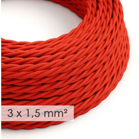 Câble électrique tressé de section 3x1,50 - tissu effet soie Rouge TM09 - 1 mètre
