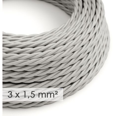 Câble électrique section large 3x1.50 tressé - tissu effet soie Silver TM02 - 10 mètres