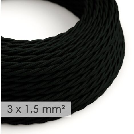 Fil Électrique De Large Section 3x1,50 Torsadé - Tissu Effet Soie Noir TM04 10 Mètres