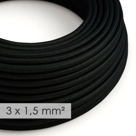 Fil Électrique De Large Section 3x1,50 Rond - Tissu Effet Soie Noir RM04 10 Mètres