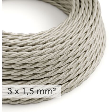 Câble électrique section large 3x1,50 tressé - tissu effet soie Ivoire TM00 - 10 mètres