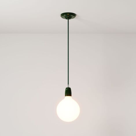creative cables - Lampe suspendue fabriquée en Italie avec câble textile et garniture en porcelaine colorée