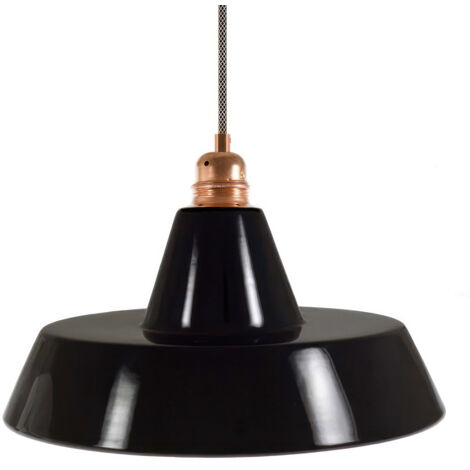 Suspension fabriquée en Italie avec câble textile, abat-jour Industriel et finition en métal - complète avec ampoule Sans ampoule - Noir - Cuivre - Matter ON/OFF (1/5)