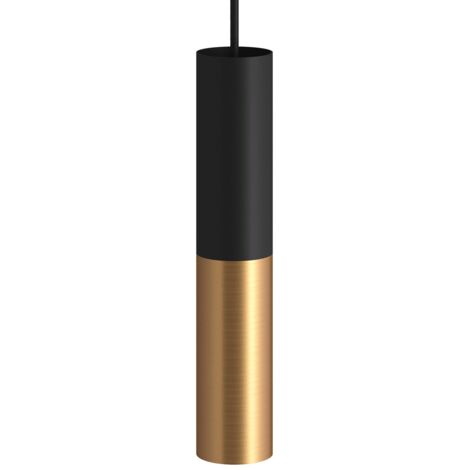 Suspension avec câble textile et double abat-jour Tub-E14 Avec ampoule - Noir - Bronze satiné - Matter ON/OFF