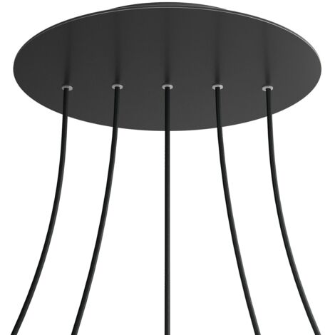 creative cables Rose-One Rosette ronde XXL, Diamètre 400 mm avec 5 trous en ligne et 4 trous sur le côté - Dibond noir mat, Noir (1/5)