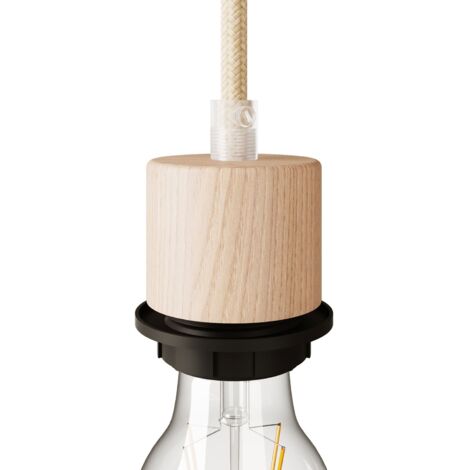 Kit douille E27 filetée cylindrique en bois avec serre-câble pour abat-jour  Neutre