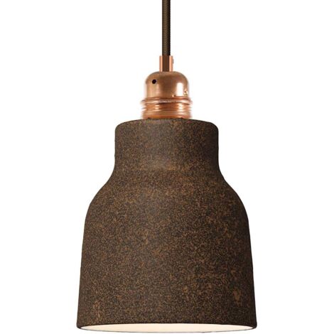 Suspension fabriquée en Italie avec câble textile, abat-jour Vase en céramique et finition en métal - complète avec ampoule Sans ampoule - Effet corten - Blanc - Matter ON/OFF (1/5)