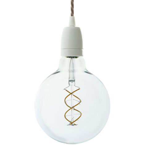 creative cables - Lampe suspendue fabriquée en Italie avec câble textile tressé et finition en porcelaine blanche
