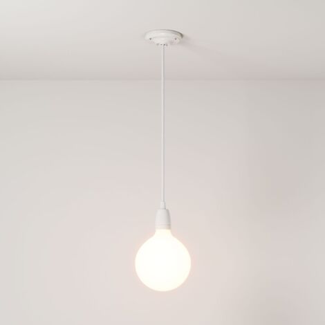 creative cables - Lampe suspendue fabriquée en Italie avec câble textile et garniture en porcelaine colorée