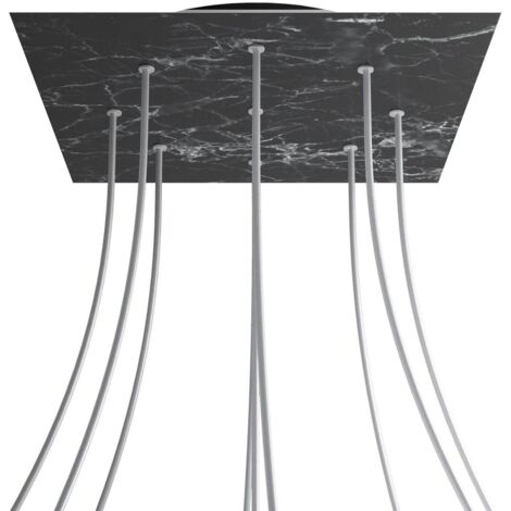 creative cables Rosone XXL Rose-One Square, 400 mm avec 9 trous et 4 trous latéraux - Marquina Marble, Black (1/5)