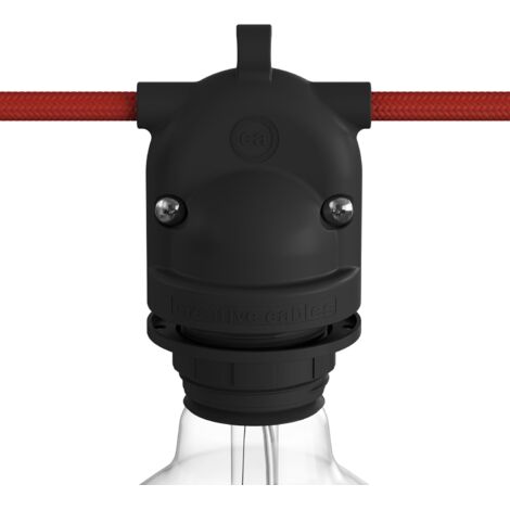 Douille extérieure Eiva-2 avec double sortie IP65 – Culot E27 noir – Matériau thermoplastique avec gel isolant – Installation facile – Creative Cables