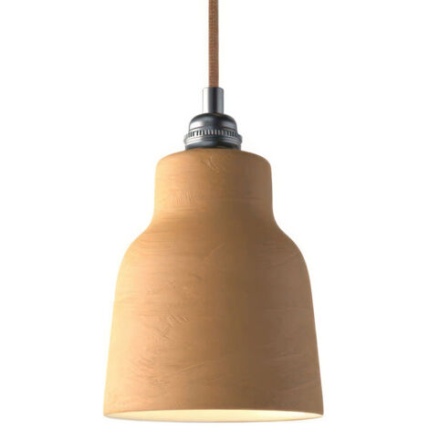 Suspension fabriquée en Italie avec câble textile, abat-jour Vase en céramique et finition en métal - complète avec ampoule Sans ampoule - Terracotta à rayures - Blanc - Matter ON/OFF (1/5)