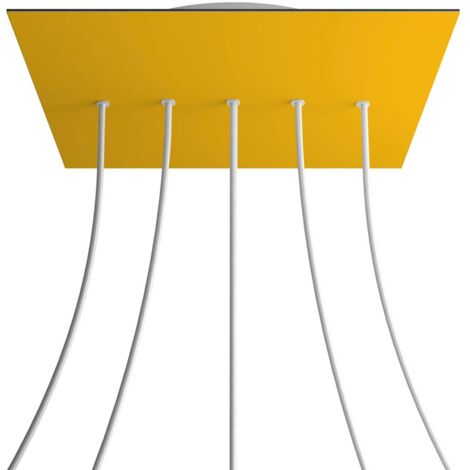 creative cables Rose-One XXL Rosette Square, 400 mm avec 5 trous en ligne et 4 trous sur le côté - Mustard, White (1/5)