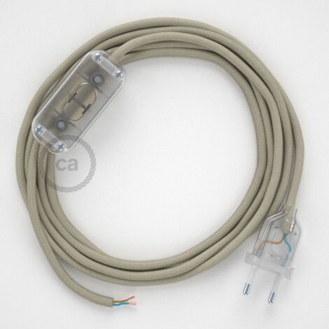 Câbles créatifs Câblage pour lampe, Câble RC43 Coton Gris Colombe 1.80 m. Choisissez la couleur de l'interrupteur et de la prise. - Transparent