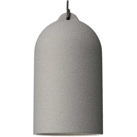 Suspension fabriquée en Italie avec câble textile, abat-jour Cloche XL en céramque - complète avec ampoule Sans ampoule - Effet ciment - Blanc - Matter ON/OFF (1/5)
