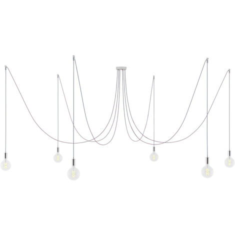 creative cables - Spider - Lampe suspendue multiple avec 6 gouttes Fabriquée en Italie avec câble textile et garniture métallique (1/5)