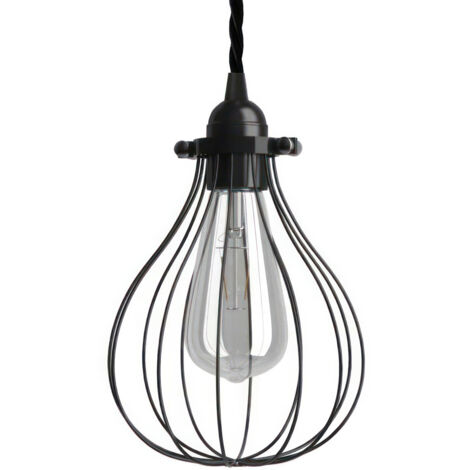 creative cables - Lampe suspendue fabriquée en Italie avec câble textile, abat-jour Drop cage et garniture métallique (1/5)