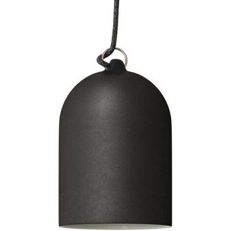 Suspension fabriquée en Italie avec câble textile, abat-jour Mini Cloche XS en céramique - complète avec ampoule  Sans ampoule - Tableau noir - Blanc - Matter ON/OFF (1/5)