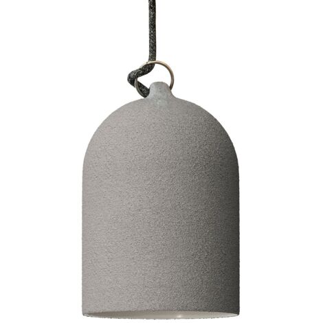 Suspension fabriquée en Italie avec câble textile, abat-jour Mini Cloche XS en céramique - complète avec ampoule Sans ampoule - Effet ciment - Blanc - Matter ON/OFF (1/5)