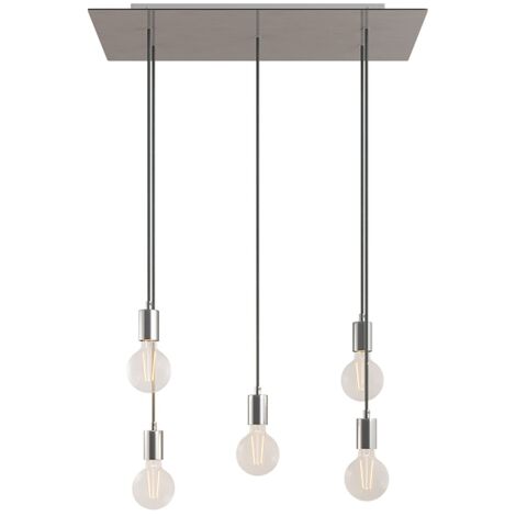 creative cables - Lampe suspendue à 5 chutes avec Rose-One XXL rectangulaire 675 mm complète avec câble textile et garniture métallique (1/5)