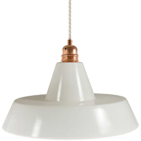 Suspension fabriquée en Italie avec câble textile, abat-jour Industriel et finition en métal - complète avec ampoule Sans ampoule - Blanc brillant - Matter ON/OFF (1/5)